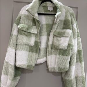 Green and White Plaid Women's Jacket